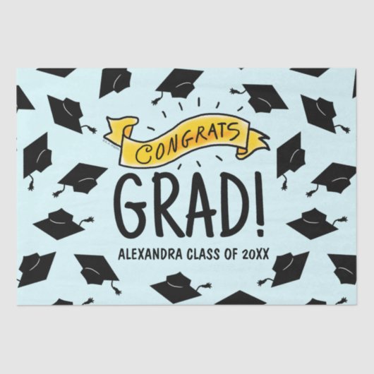 Gefeliciteerd Afstudeerder Gold Banner Celebration Tissuepapier (Voorkant)