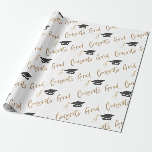 Gefeliciteerd Afstudeerder Gold Foil Graduing Cap  Cadeaupapier (Uitgerold)