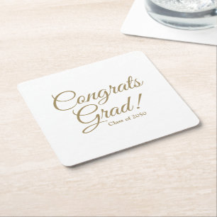 Gefeliciteerd afstudeerder gouden script klasse ja vierkante kartonnen onderzetter