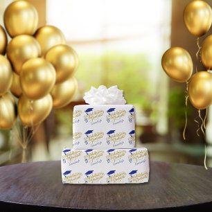 Gefeliciteerd Afstudeerder Jaar Monogram Blauw Gou Cadeaupapier