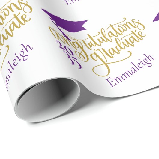 Gefeliciteerd Afstudeerder Jaar Monogram Paarse Go Cadeaupapier (Rol Hoek)