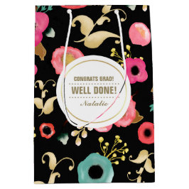 Gefeliciteerd Afstudeerder. Modern bloemmotief Medium Cadeauzakje