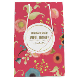 Gefeliciteerd Afstudeerder. Modern bloemmotief Medium Cadeauzakje