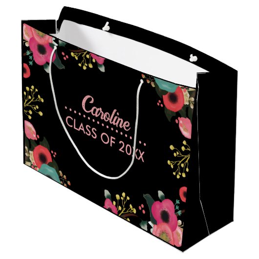 Gefeliciteerd Afstudeerder. Modern Floral Custom Large Cadeauzakje (Achterkant Gekanteld)