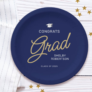 Gefeliciteerd Afstudeerder Modern Script Navy Blue Papieren Bordje