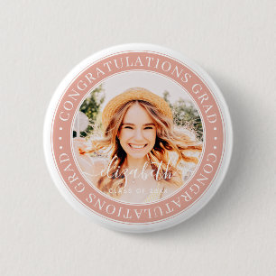 Gefeliciteerd Afstudeerder Moderne Aangepaste Foto Ronde Button 5,7 Cm