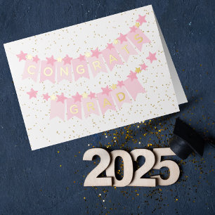 Gefeliciteerd Afstudeerder Roze Banner Folie Kaart