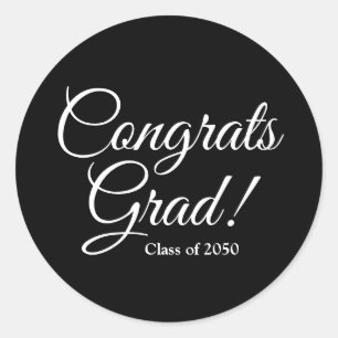 Gefeliciteerd afstudeerder zwart elegant script kl ronde sticker