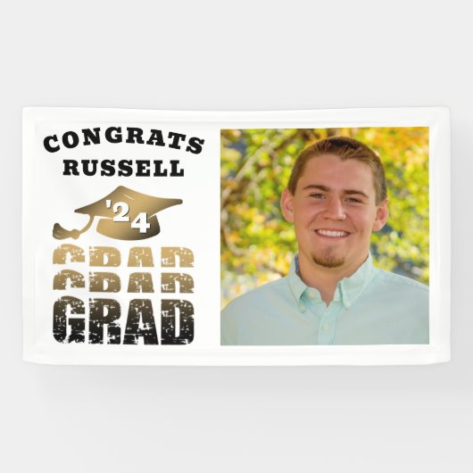 Gefeliciteerd Afstudeerder Zwart Goud Typografie F Spandoek (Horizontaal)