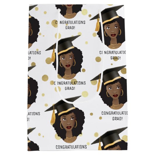 Gefeliciteerd Afstudeerder! Zwarte vrouw met stuik Medium Cadeauzakje (Achterkant)