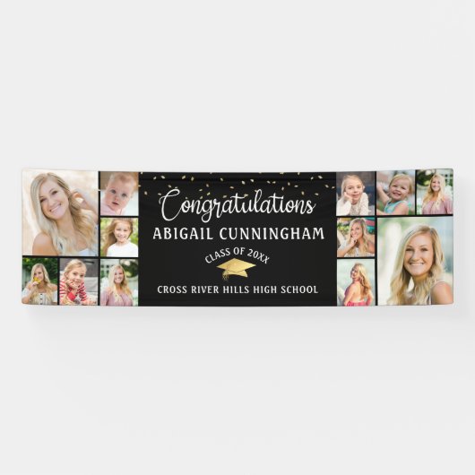 Gefeliciteerd Afstuderen 12 foto Collage Black Spandoek (Horizontaal)