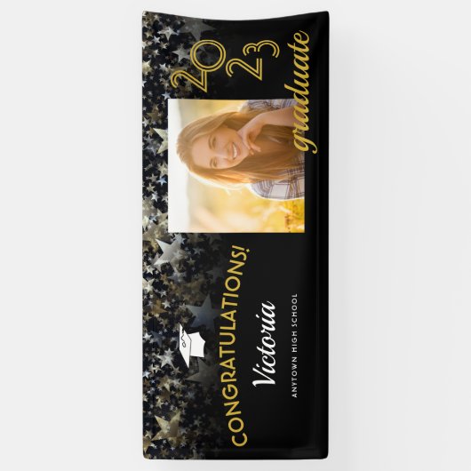 Gefeliciteerd, Afstuderen 2022 Black en Gold Photo Spandoek (Verticaal)