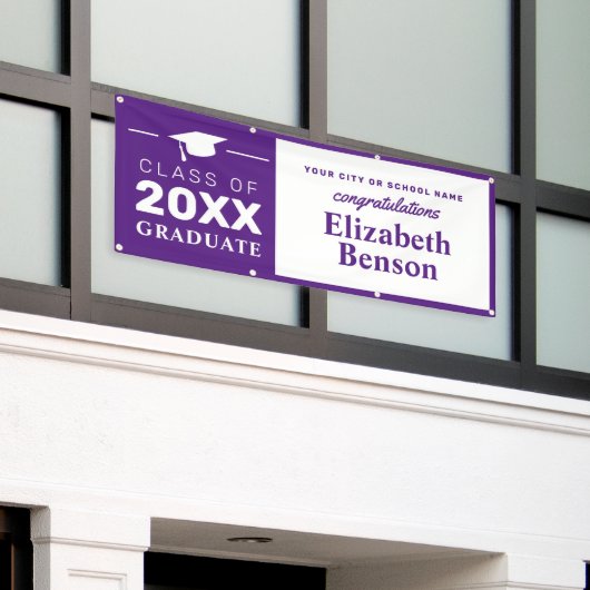 Gefeliciteerd Afstuderen Aangepaste banner Paars (Buitenkant Gebouw)