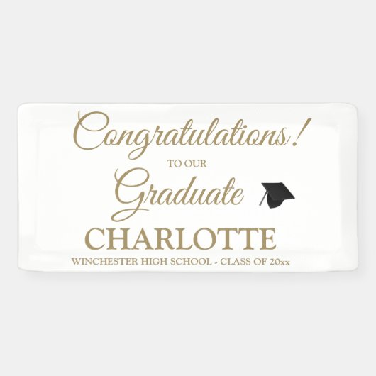 Gefeliciteerd afstuderen aangepaste gouden script spandoek (Horizontaal)