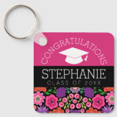 Gefeliciteerd Afstuderen Afstuderen Girly Flowers Sleutelhanger (Voorkant)