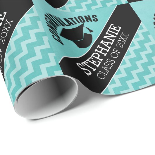 Gefeliciteerd Afstuderen - Aqua Black Afstuderen Cadeaupapier (Rol Hoek)