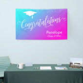 Gefeliciteerd Afstuderen Aqua en Pink Ombre Spandoek (Beurs)