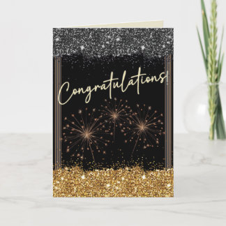 Gefeliciteerd Afstuderen Black & Gold Sparkle Kaart