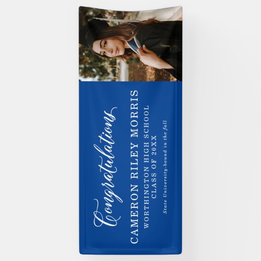 Gefeliciteerd afstuderen blauw afstuderen foto spandoek (Verticaal)
