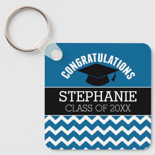 Gefeliciteerd Afstuderen - Blauw zwart Afstuderen Sleutelhanger (Voorkant)