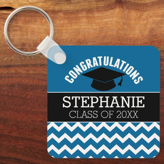 Gefeliciteerd Afstuderen - Blauw zwart Afstuderen Sleutelhanger (Voorkant)