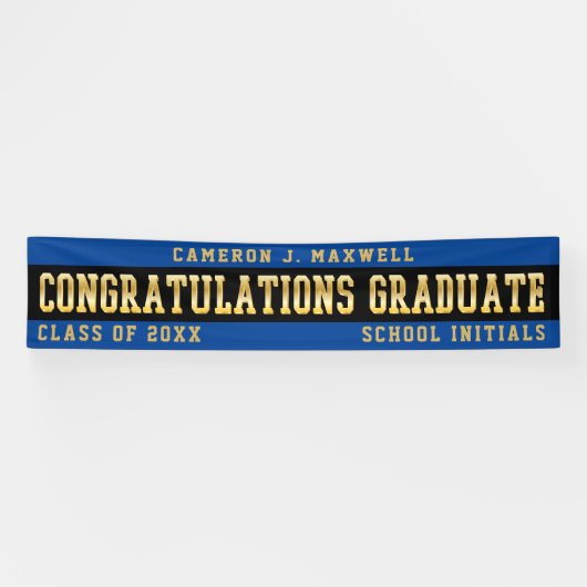 Gefeliciteerd Afstuderen Blauw | Zwart | Goud Spandoek (Horizontaal)