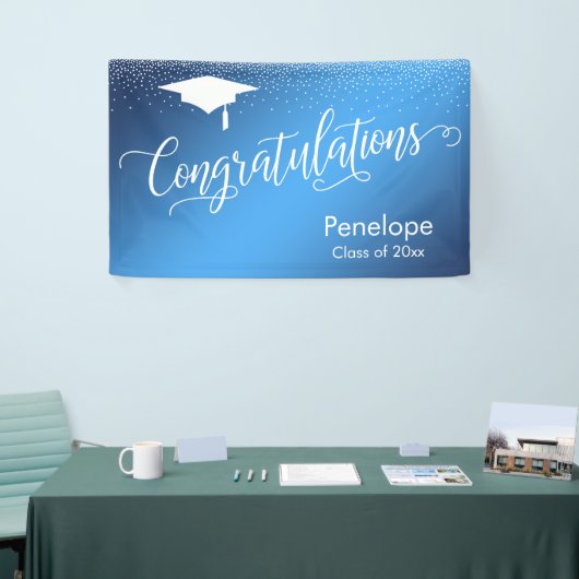 Gefeliciteerd Afstuderen Blauwe gradiënt Ombre Spandoek (Beurs)