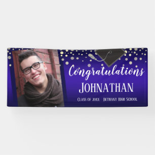 Gefeliciteerd Afstuderen Blu met Confetti Foto Spandoek
