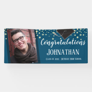 Gefeliciteerd Afstuderen Blue Confetti Foto Spandoek