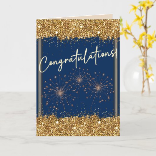 Gefeliciteerd Afstuderen Blue Gold Sparkle Kaart (Gele Bloem)