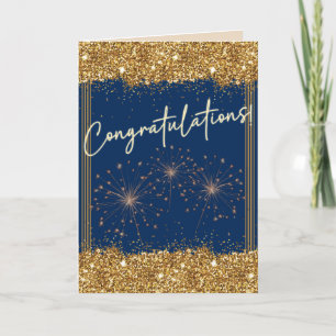 Gefeliciteerd Afstuderen Blue Gold Sparkle Kaart