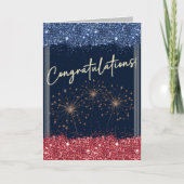 Gefeliciteerd Afstuderen Blue & Red Sparkle Kaart (Voorkant)
