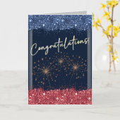 Gefeliciteerd Afstuderen Blue & Red Sparkle Kaart (Gele Bloem)