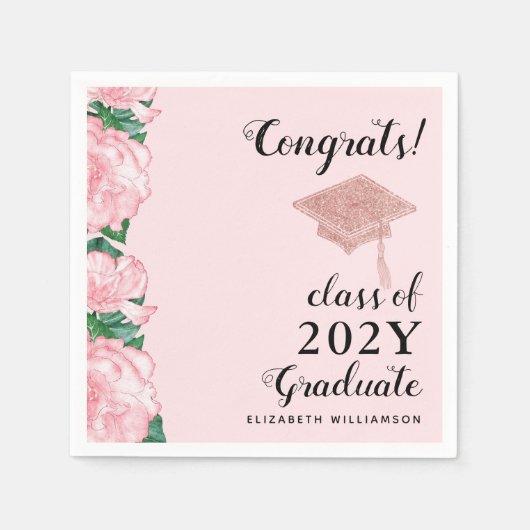 Gefeliciteerd Afstuderen Blush Pink Floral Afstude Servet (Voorkant)