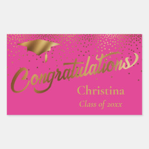 Gefeliciteerd Afstuderen Class of Gold op Pink Rechthoekige Sticker