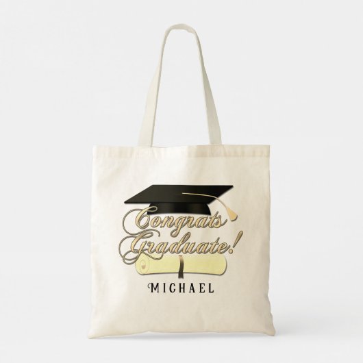 Gefeliciteerd Afstuderen Diploma Afstuderen pet Jo Tote Bag (Achterkant)
