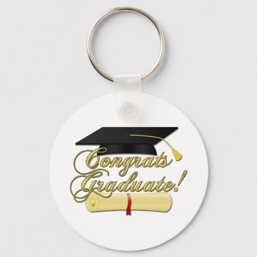 Gefeliciteerd Afstuderen Diploma en Afstuderen pet Sleutelhanger (Voorkant)
