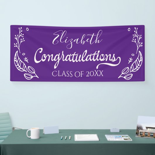 Gefeliciteerd Afstuderen Eenvoudig modern Paars Spandoek (Beurs)