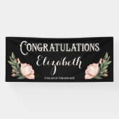 Gefeliciteerd Afstuderen Flowers Black Pink Spandoek (Horizontaal)