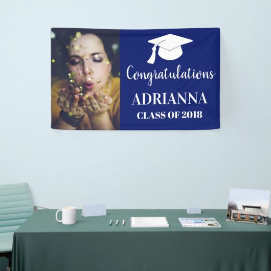Gefeliciteerd Afstuderen Foto Navy Blue Spandoek (Beurs)