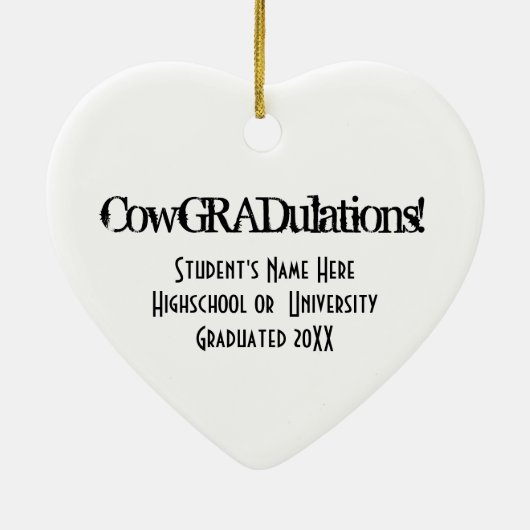 Gefeliciteerd Afstuderen Funny Cow in Pet Keramisch Ornament (Achterkant)