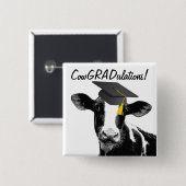 Gefeliciteerd Afstuderen Funny Cow in Pet Vierkante Button 5,1 Cm (Voorkant /achterkant)