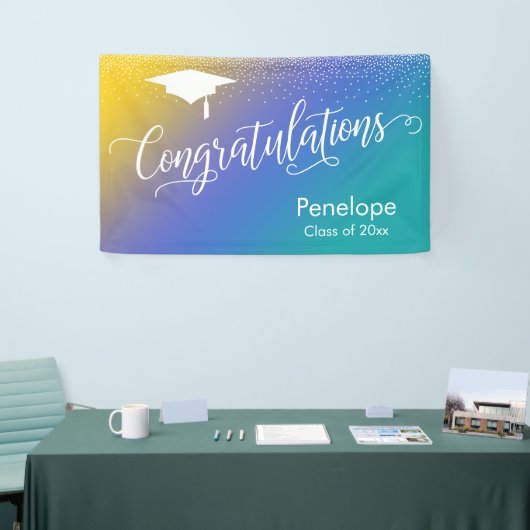 Gefeliciteerd Afstuderen Geel Blauw Blauwgroen Omb Spandoek (Beurs)