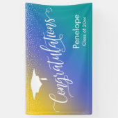 Gefeliciteerd Afstuderen Geel Blauw Blauwgroen Omb Spandoek (Verticaal)