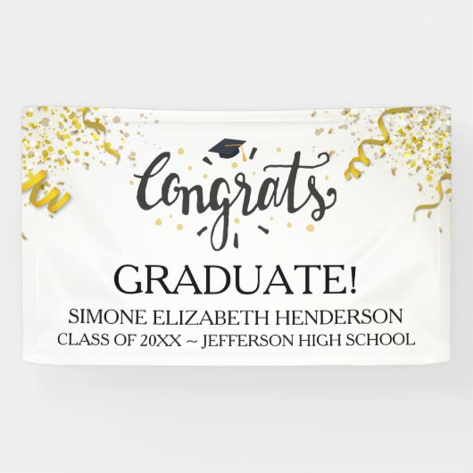 Gefeliciteerd Afstuderen Gold Confetti Streamers o Spandoek (Horizontaal)