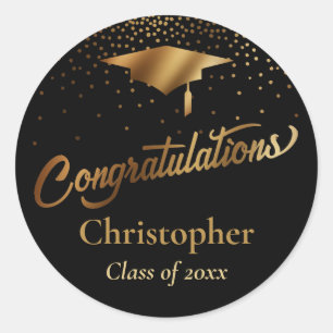 Gefeliciteerd, Afstuderen, Gold-klasse op zwart Ronde Sticker