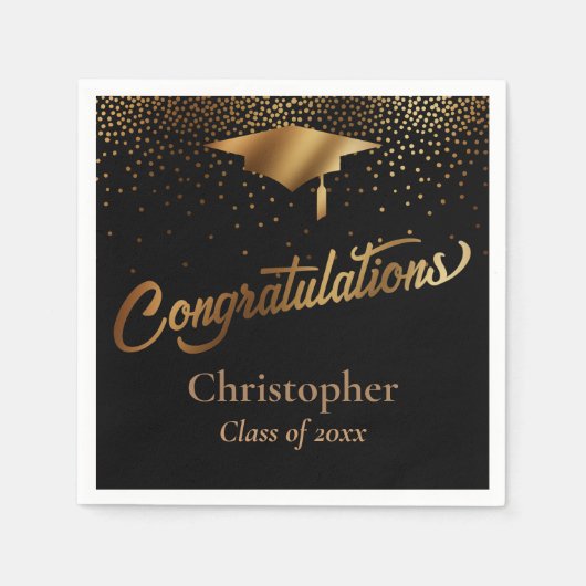 Gefeliciteerd, Afstuderen, Gold-klasse op zwart Servet (Voorkant)