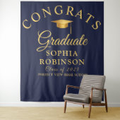 Gefeliciteerd Afstuderen Gold Navy Blue Graduation Wandkleed (In situ)