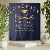 Gefeliciteerd Afstuderen Gold Navy Blue Graduation Wandkleed