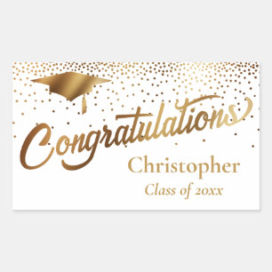Gefeliciteerd Afstuderen Goud op Wit Rechthoekige Sticker